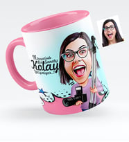 BK Gift Kişiye Özel Bayan Fotoğraf Sanatçısı Karikatürlü Pembe Kupa Bardak  1