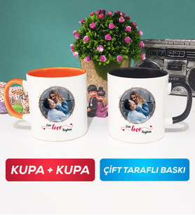 İkili Sevgiliye Sevgililer Günü Hediyesi 11 Kupa Bardak Turuncu Siyah