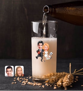 BK Gift Kişiye Özel Sevgililer Karikatürlü Renkli Baskılı Hiball Bira Bardağı-15 (Beyaz)