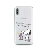 Snoopy Tasarımlı Süper Şeffaf Silikon Telefon Kılıfı Samsung A70
