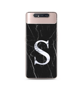 Samsung A80 Siyah Mermer Harf Tasarımlı Telefon Kılıfı S-Harfi 
