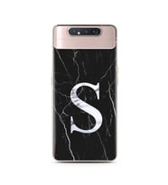 Samsung A80 Siyah Mermer Harf Tasarımlı Telefon Kılıfı S-Harfi 