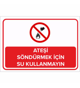 MIGNATIS - Ateşi Söndürmek için Su Kullanmayın Levhası - Sac Malzeme 50x70cm