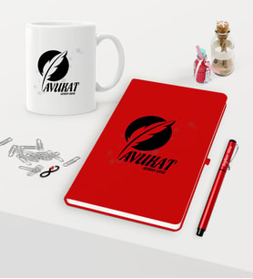 BK Gift Kişiye Özel Avukat Temalı Kırmızı Defter Kalem Kupa Seti - 12 (Model 1)