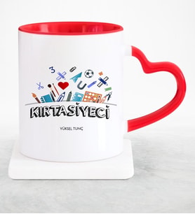 BK Gift Kişiye Özel Mesleki Kırtasiyeci Kırmızı Kalpli Kupa Bardak