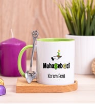 Muhasebeci Ahşap Altlıklı Yeşil Kupa Bardak