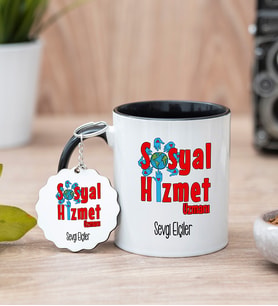 Sosyal Hizmet Uzmanı Siyah Kupa Bardak Ve Anahtarlık Set