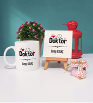 Doktor Hediye Kupa Bardak ve Dekoratif Taş Baskı Hediye Seti