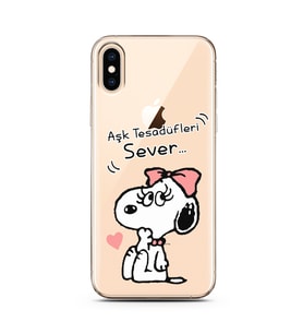 Snoopy Tasarımlı Süper Şeffaf Silikon Telefon Kılıfı İphone Xs Max