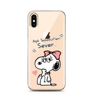 Snoopy Tasarımlı Süper Şeffaf Silikon Telefon Kılıfı İphone Xs Max