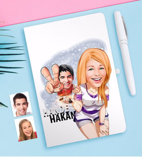 BK Gift Kişiye Özel Sevgililer Karikatürlü Beyaz Defter ve Kalem Hediye Seti-30