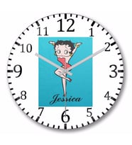 Betty Boop  Duvar Saati Bombeli Gercek Cam
