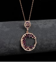 Gümüş Zirkon Taşlı Renk Halkası Tasarım Kolye (Pembe)