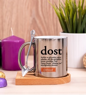 Dost Kelime Anlamı Ahşap Altlıklı Silver Kupa Bardak