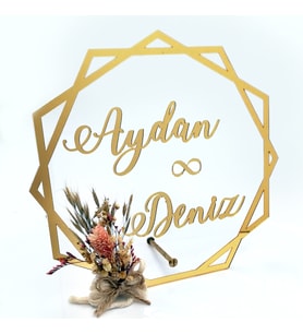 Lora Davet Altıgen Pleksi Ayna İsimlik (1 Adet) Altın - 51715