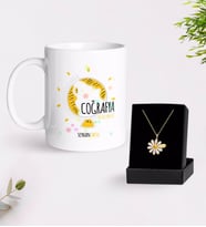 BK Gift Kişiye Özel Coğrafya Öğretmeni Beyaz Kupa ve Papatya Kolye Hediye Seti-3 (Model 1)