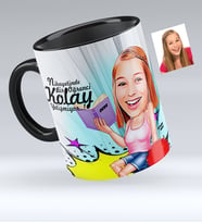 BK Gift Kişiye Özel Bayan Öğrenci Karikatürlü Siyah Kupa Bardak  1