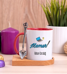 Memur Ahşap Altlıklı Kırmızı Kupa Bardak