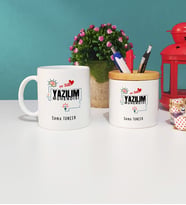 Mesajlı Yazılım Mühendisi Tasarımlı Kişiye Özel Hediye Yazılım Mühendisi Kupa Bardak ve Kalemlik Hediye Seti