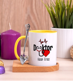 Doktor Ahşap Altlıklı Sarı Kupa Bardak
