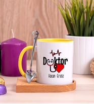 Doktor Ahşap Altlıklı Sarı Kupa Bardak