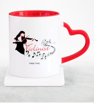 BK Gift Kişiye Özel Mesleki Violinist Kırmızı Kalpli Kupa Bardak