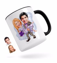 BK Gift Kişiye Özel Sevgililer Karikatürlü Siyah Kupa Bardak-56