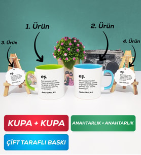 İkili Yeşil Mavi Çiftlere Özel Eş Kupa Bardak Anahtarlık