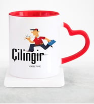 BK Gift Kişiye Özel Mesleki Çilingir Kırmızı Kalpli Kupa Bardak
