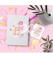BK Gift Kişiye Özel Kalpli Uçan Ayı Beyaz Defter ve Kupa Hediye Seti-1 (Model 1)