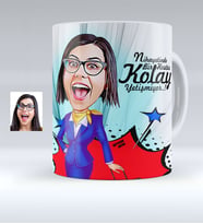BK Gift Kişiye Özel Hostes Karikatürlü Beyaz Kupa Bardak  2