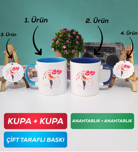 İkili Mavi Lacivert Sevgiliye Sevgililer Günü Hediyesi 2 Kupa Bardak Anahtarlık