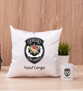 Özel Harekat Polisi Kare Yastık ve Beyaz Kupa Bardak