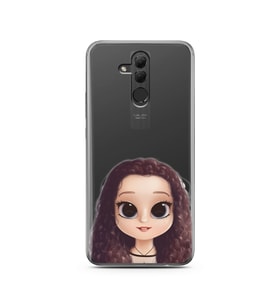 Kıvırcık Saçlı Kız Tasarımlı Süper Şeffaf Silikon Telefon Kılıfı Huawei Mate 20 