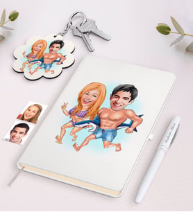 BK Gift Kişiye Özel Sevgili Karikatürlü Beyaz Defter Kalem ve Anahtarlık Hediye Seti-8 (Model 1)