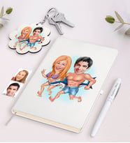BK Gift Kişiye Özel Sevgili Karikatürlü Beyaz Defter Kalem ve Anahtarlık Hediye Seti-8 (Model 1)