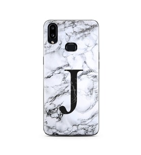 Samsung A10s Beyaz Mermer Harf Tasarımlı Telefon Kılıfı J-Harfi 