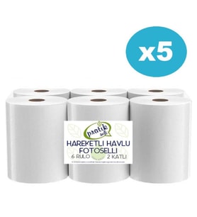 Pratiksoft 5 Koli 21 cm Fotoselli Hareketli Kağıt Havlu 30 Rulo