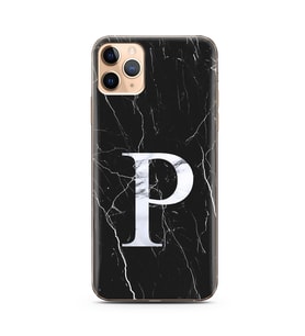 Iphone 11 Pro Max Siyah Mermer Harf Tasarımlı Telefon Kılıfı P-Harfi 