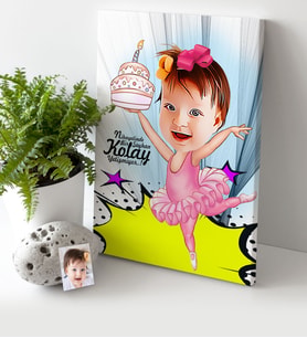 BK Gift Kişiye Özel Kız Çocuk Doğum Günü Karikatür Kanvas Tablo 30x50cm 1