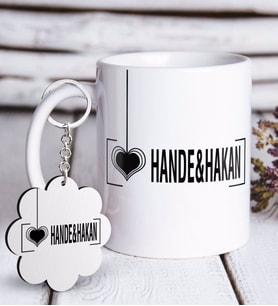 BK Gift Kişiye Özel Sevgililer Günü Beyaz Kupa ve Anahtarlık Hediye Seti-126 (Model 1)