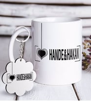 BK Gift Kişiye Özel Sevgililer Günü Beyaz Kupa ve Anahtarlık Hediye Seti-126 (Model 1)