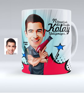 BK Gift Kişiye Özel Erkek Kuaför Karikatürlü Beyaz Kupa Bardak  1