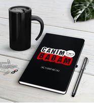 BK Gift Kişiye Özel Canım Babam Siyah Defter Kalem Termos Mug Seti-6 (Model 1)