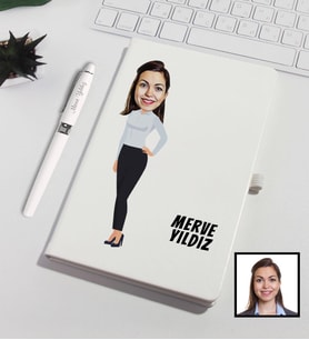 Kişiye Özel Karikatürize Defter Kalem Seti Beyaz 91328