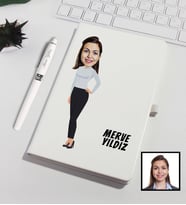Kişiye Özel Karikatürize Defter Kalem Seti Beyaz 91328
