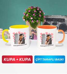 İkili Sevgiliye Sevgililer Günü Hediyesi 12 Kupa Bardak Sarı Turuncu