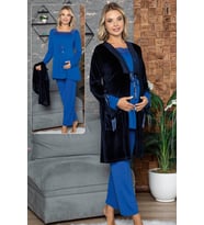 Kadın Mavi Lohusa Pijama Takımı Jenika 42446  Sabahlıklı 3lü Sabahlıklı Hamile Pijaması