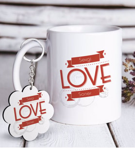 BK Gift Kişiye Özel Sevgililer Günü Beyaz Kupa ve Anahtarlık Hediye Seti-115 (Model 1)
