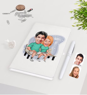 BK Gift Kişiye Özel Sevgililer Karikatürlü Beyaz Defter Kalem Seti-55